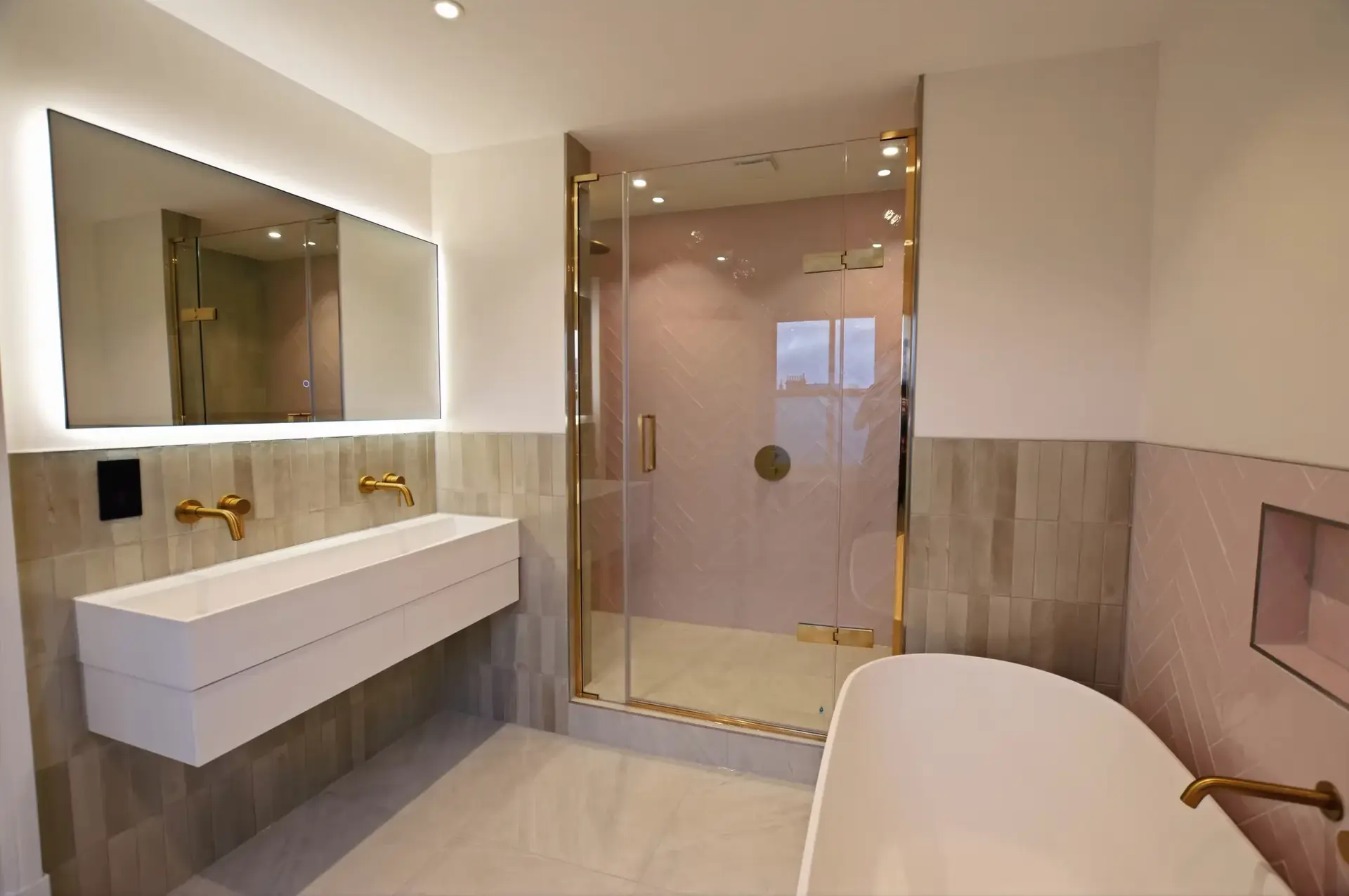 Backlit mirror bathroom detail, London